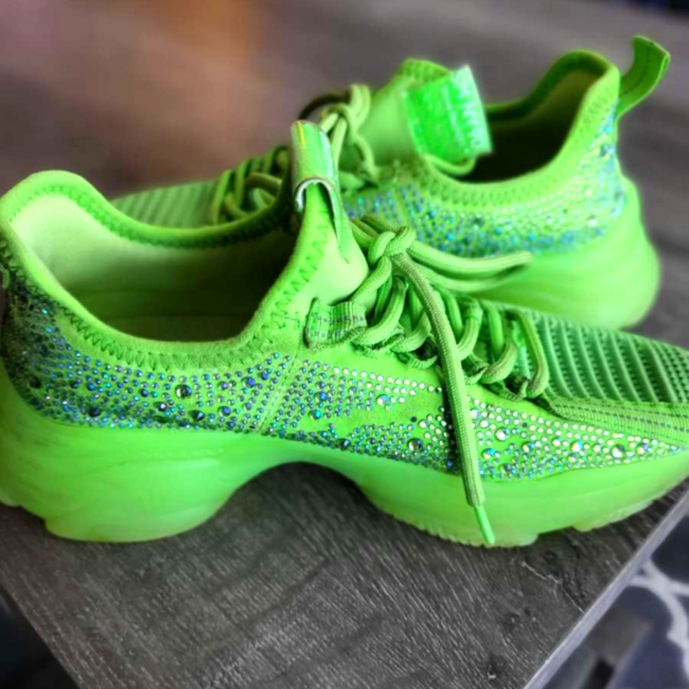 Steve Madden Girls Green Rhinestone Sneakers Sz 4M